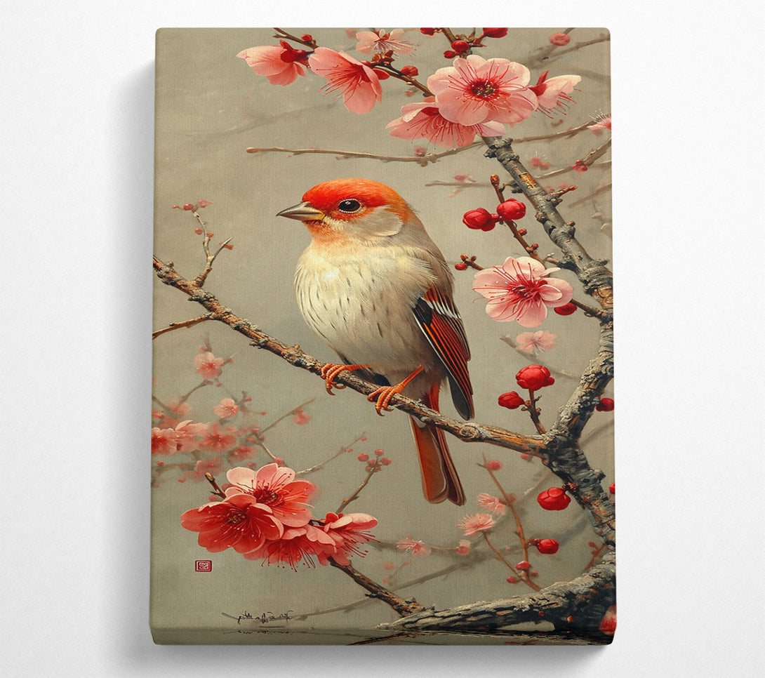  A Canvas Print of Crimson Bird In Bloom Canvas Art