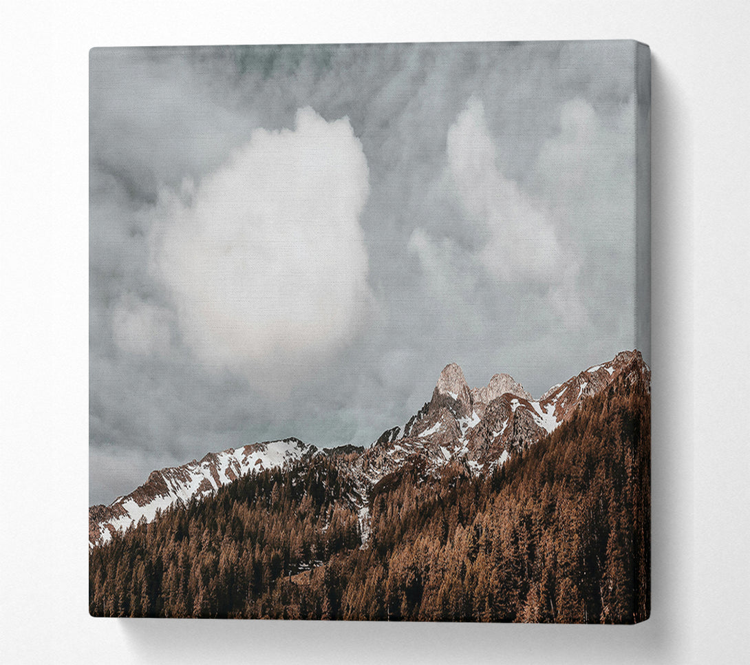  A Canvas Print of Gray Clouds Over Brown Peaks Canvas Print