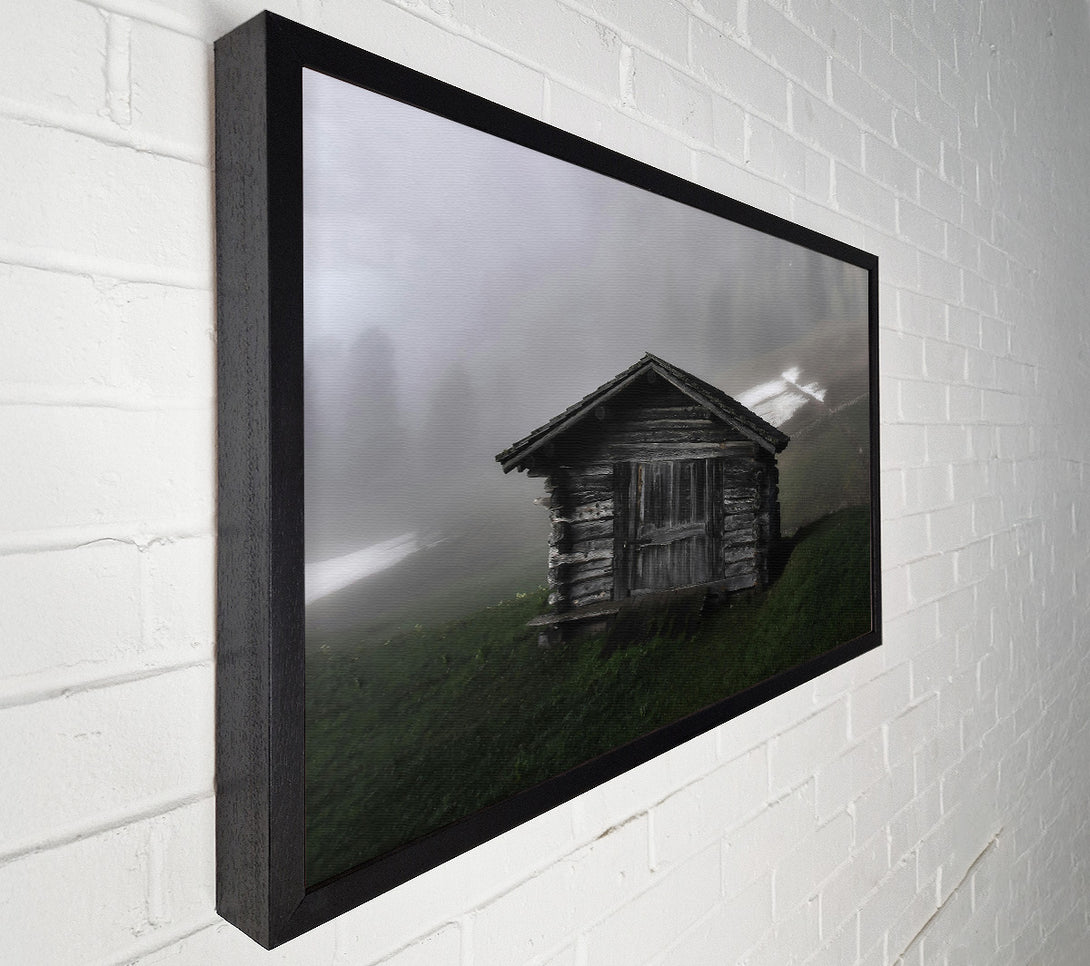  A Canvas Print of Grey Cabin In Mist. Canvas Print