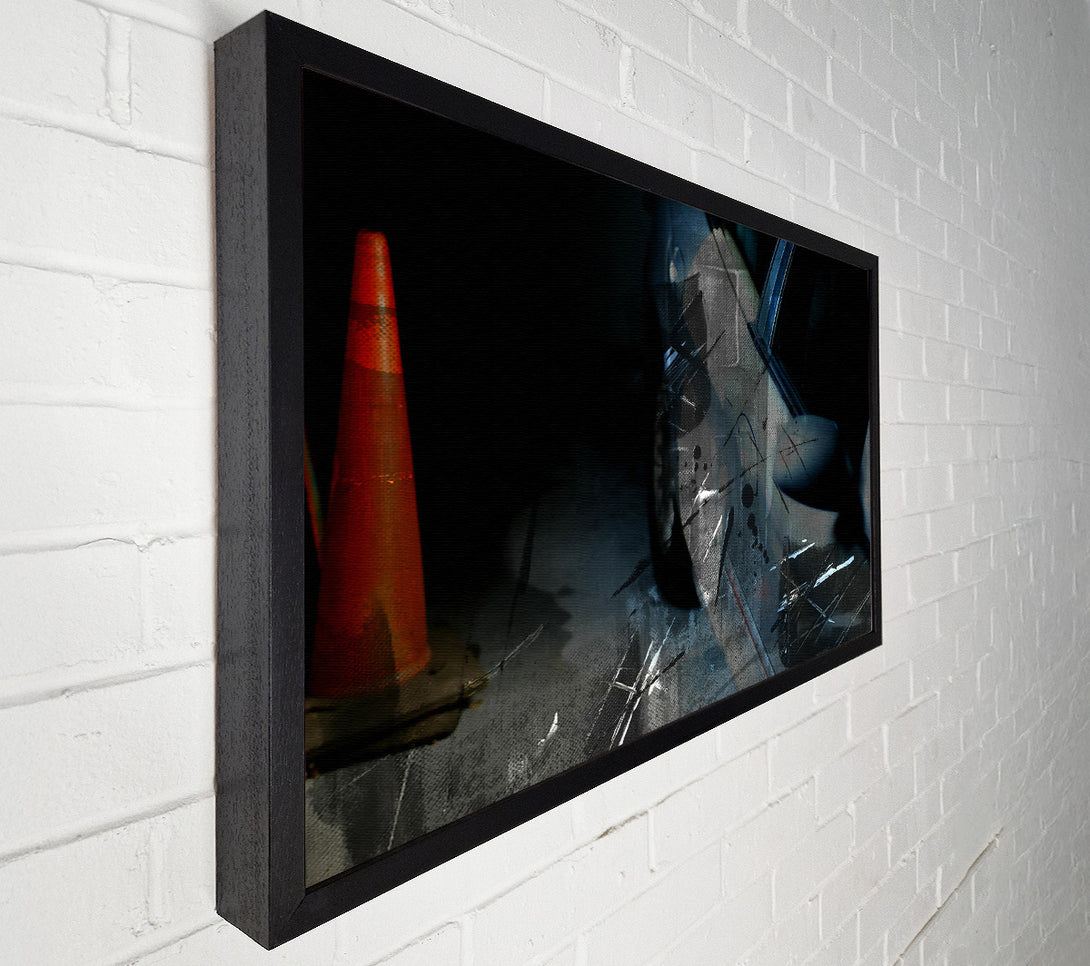  A Canvas Print of Blue Car And Cone Canvas Print