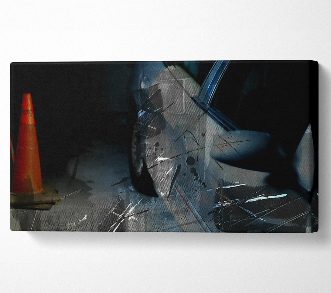  A Canvas Print of Blue Car And Cone Canvas Print