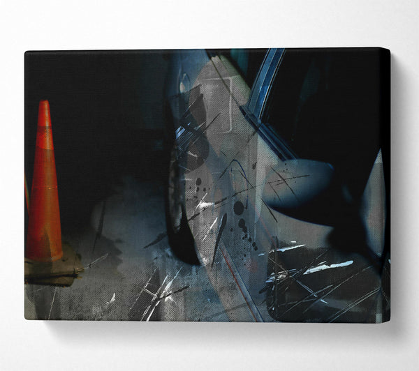  A Canvas Print of Blue Car And Cone Canvas Print