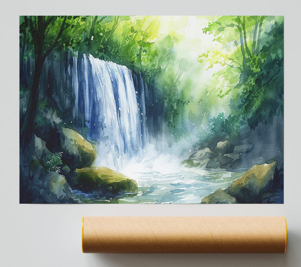Azure Waterfall Mist Giclee Print