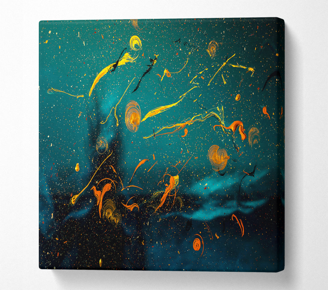  A Canvas Print of Teal And Gold Drips Canvas Art