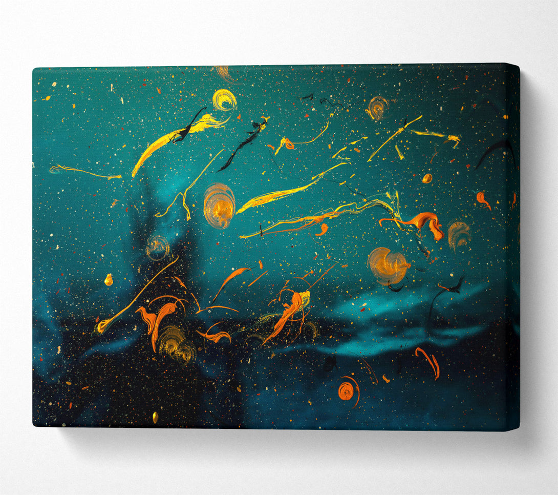  A Canvas Print of Teal And Gold Drips Canvas Art
