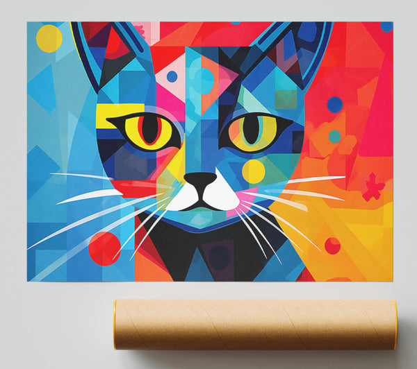 Blue Cat In Colors Poster