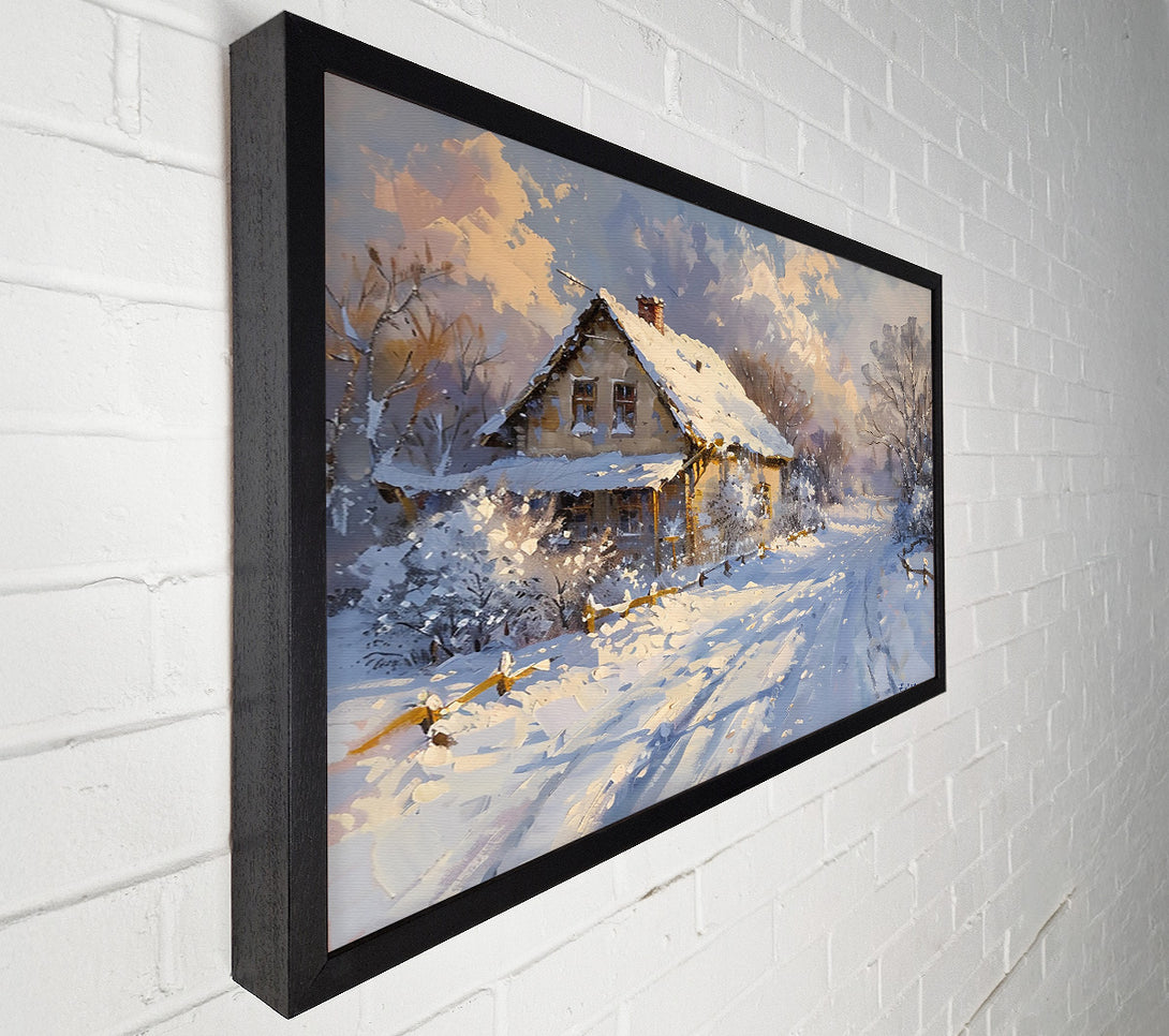 A Canvas Print of White Winter Cottage Canvas Wall Art