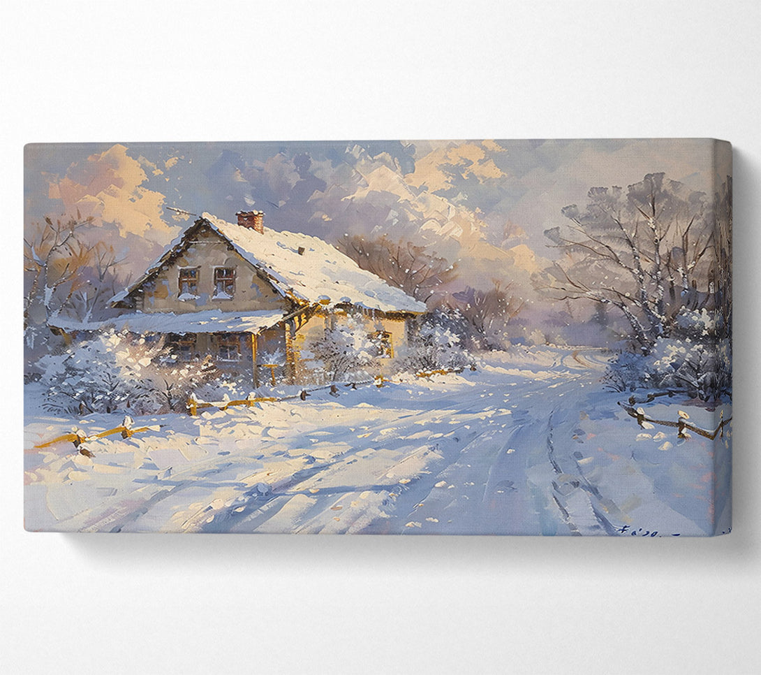  A Canvas Print of White Winter Cottage Canvas Wall Art