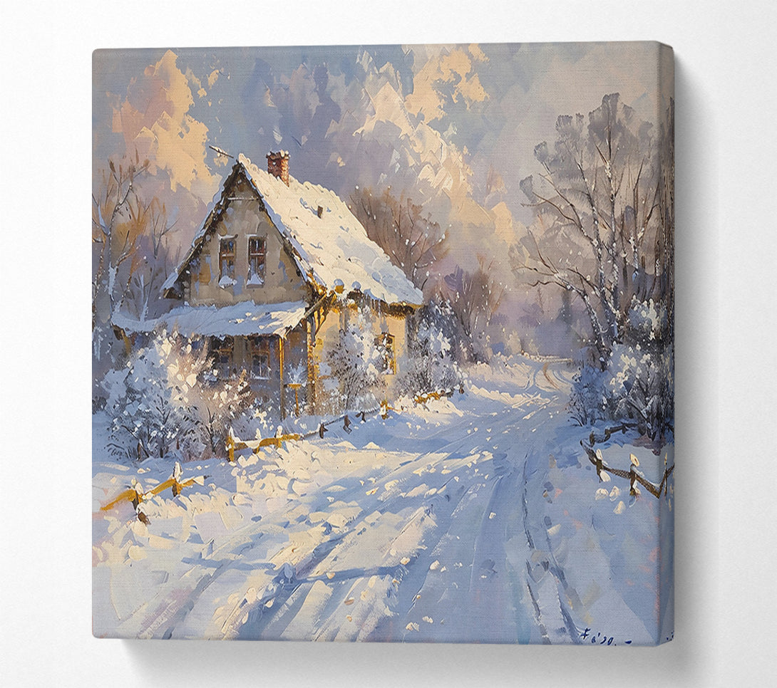  A Canvas Print of White Winter Cottage Canvas Wall Art