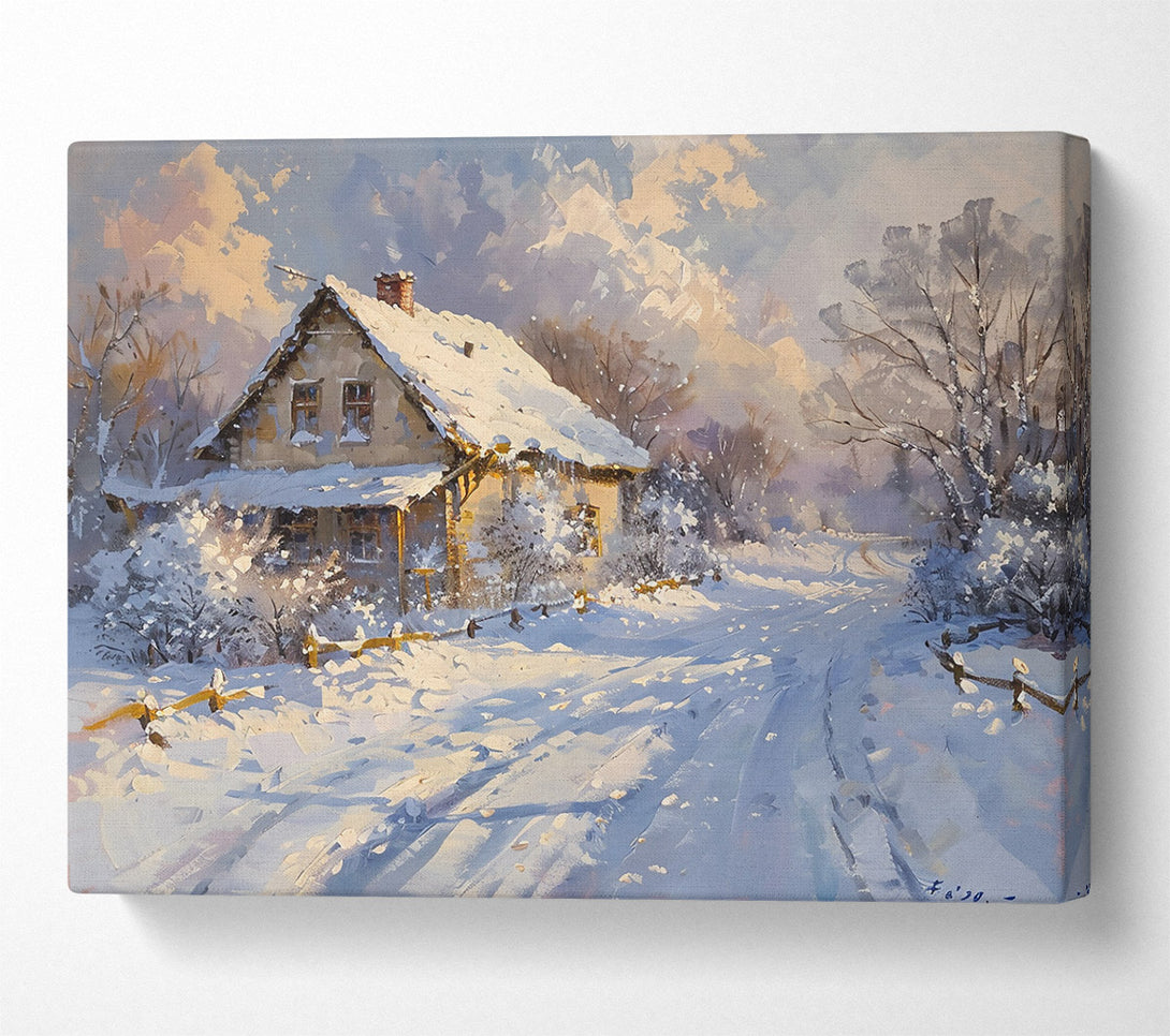  A Canvas Print of White Winter Cottage Canvas Wall Art