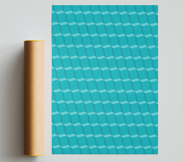 Teal Cube Pattern Poster