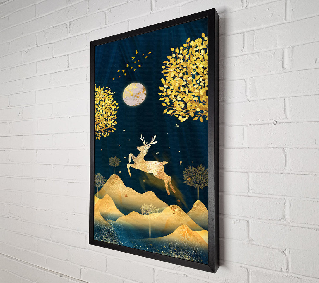  A Canvas Print of Gold Leaping Deer Canvas Wall Art