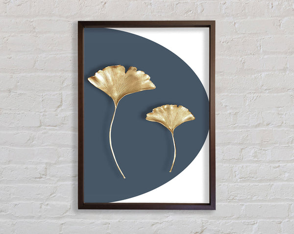 Gold Leaves On Blue And Walnut Framed Print