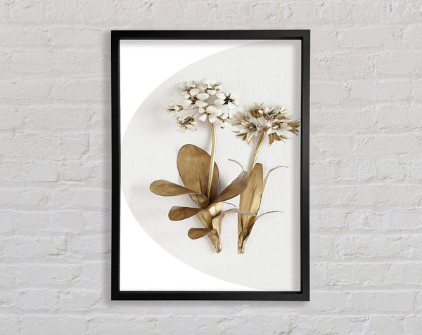 Gold Leaves On Grey And White Framed Print