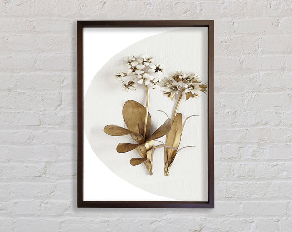 Gold Leaves On Grey And Walnut Framed Print