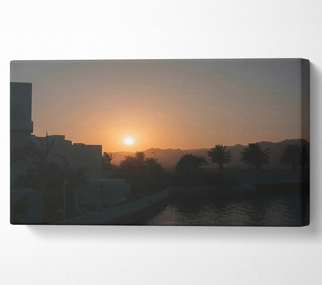  A Canvas Print of Orange Sunset Silhouettes Canvas Print