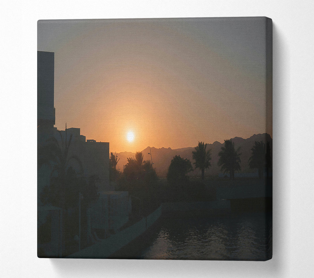  A Canvas Print of Orange Sunset Silhouettes Canvas Print