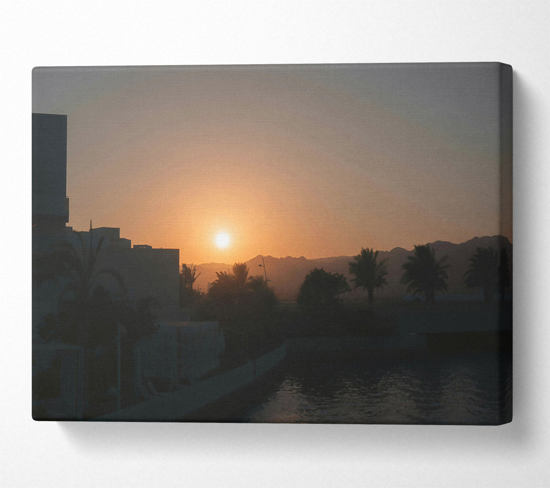  A Canvas Print of Orange Sunset Silhouettes Canvas Print