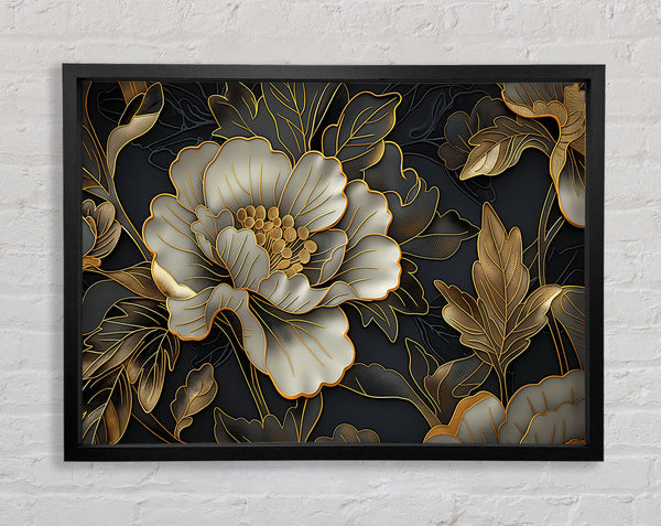 Gold Lined Flowers Framed Print