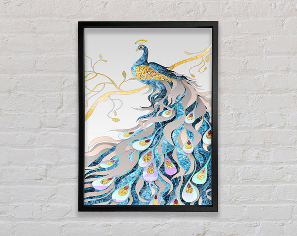 Gold Lined Peakcock Framed Print