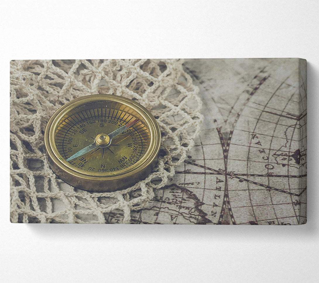  A Canvas Print of Golden Compass & Map Canvas Wall Art