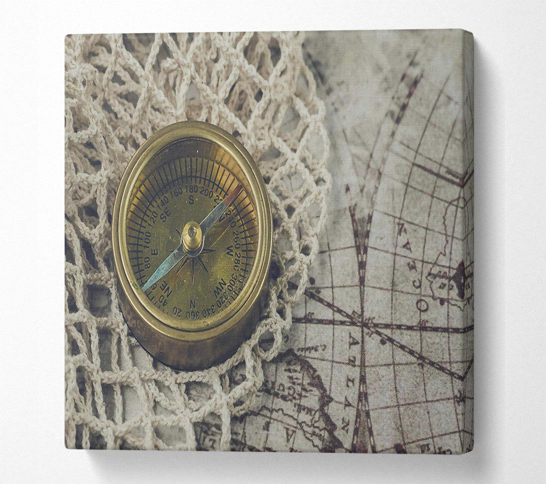  A Canvas Print of Golden Compass & Map Canvas Wall Art