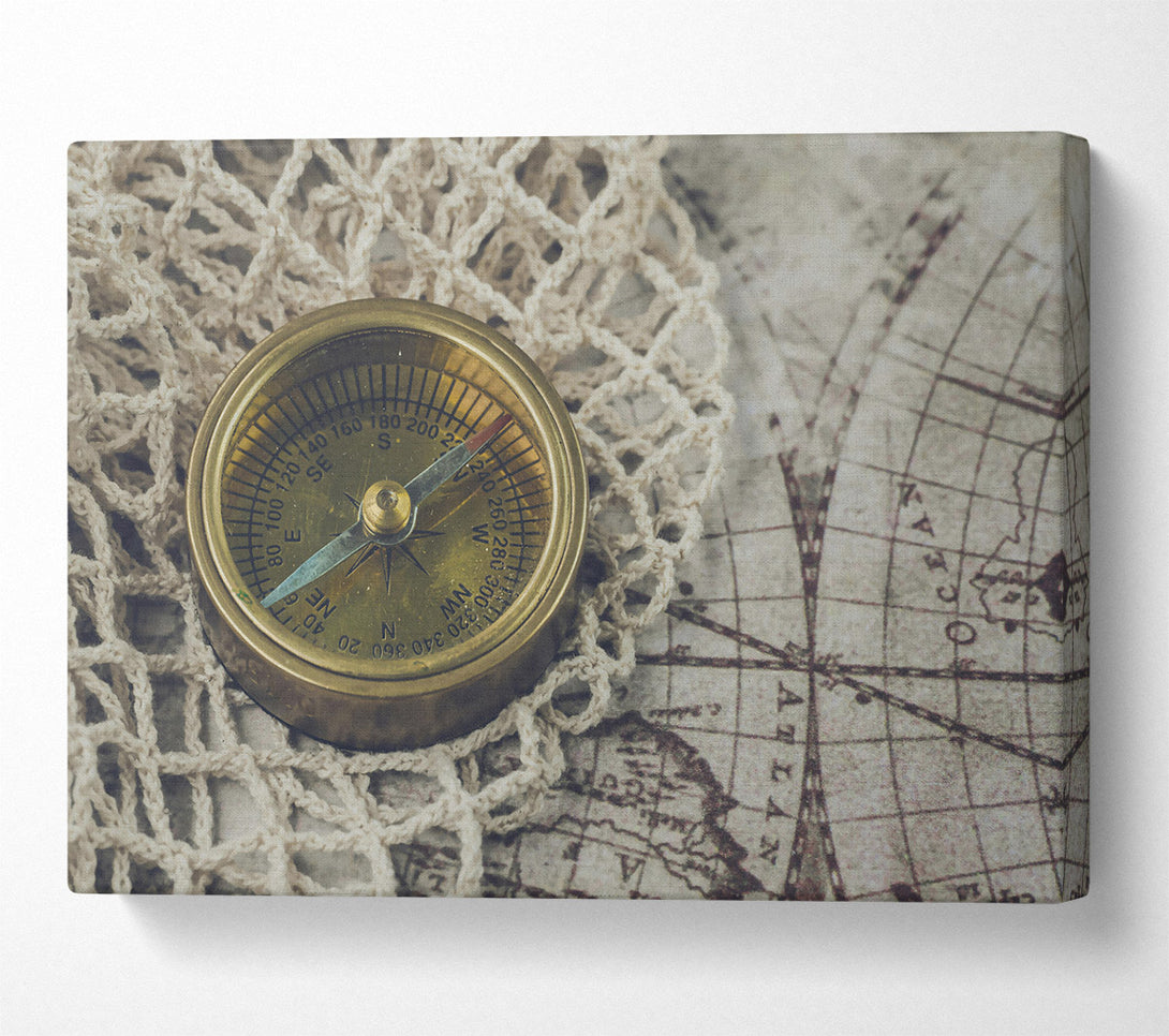  A Canvas Print of Golden Compass & Map Canvas Wall Art