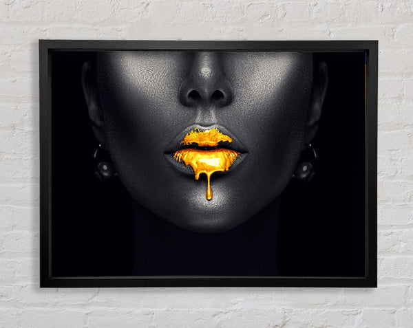 Gold Lips Drip Framed Print