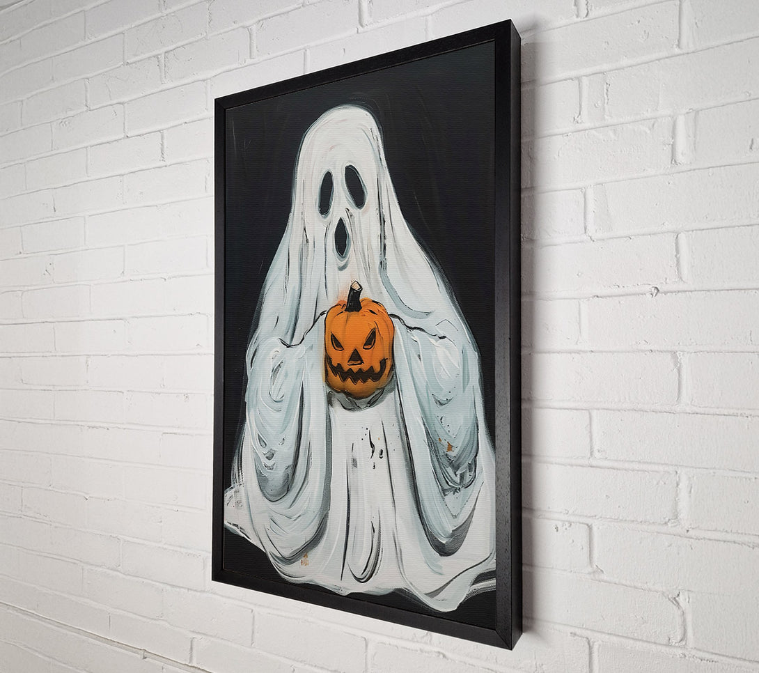  A Canvas Print of White Ghost With Pumpkin Canvas Wall Art