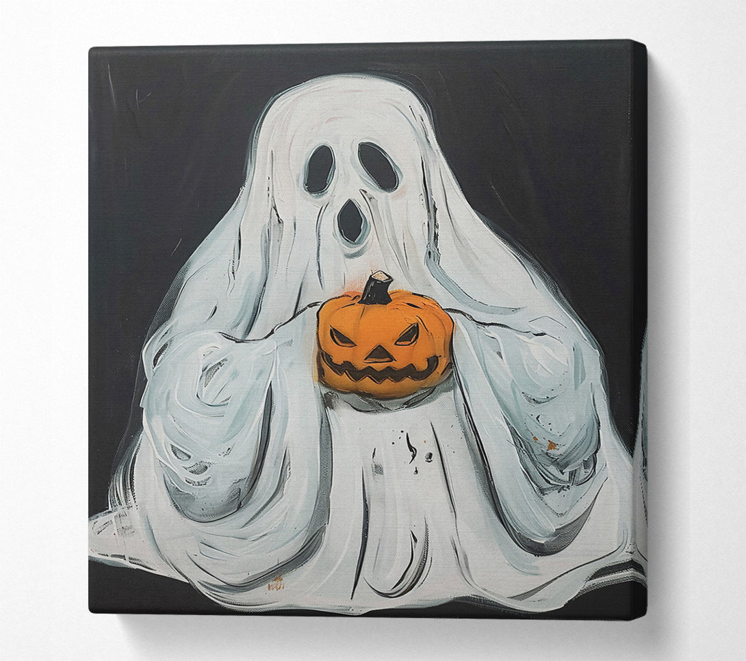  A Canvas Print of White Ghost With Pumpkin Canvas Wall Art