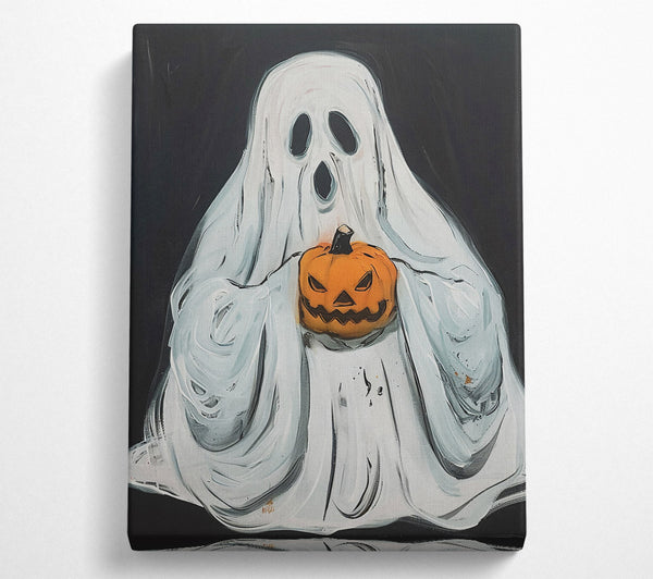 A Canvas Print of White Ghost With Pumpkin Canvas Wall Art