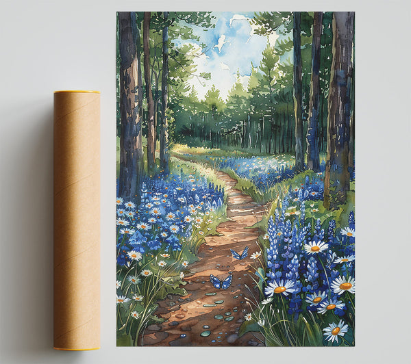 Bluebell Forest Path Poster