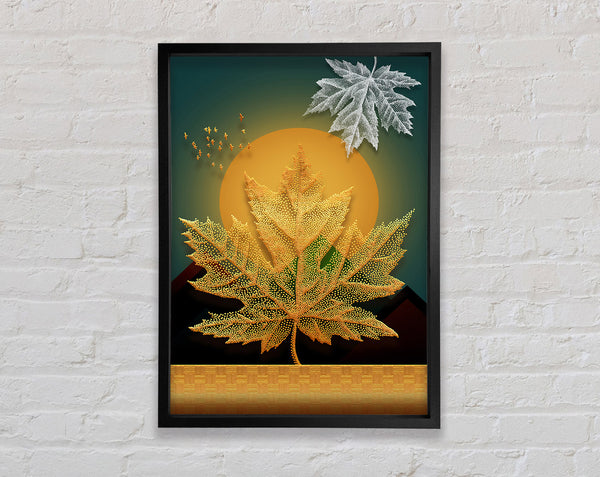 Gold Maple Leaf Moon Framed Print