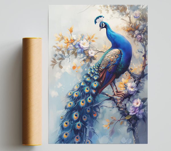 Azure Peacock In Bloom Giclee Print