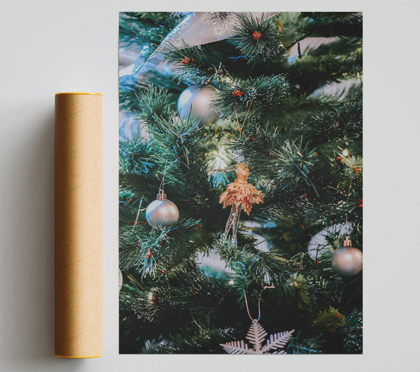 Silver Christmas Tree Charm Print