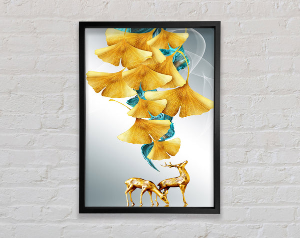 Gold Petals Deer Framed Print