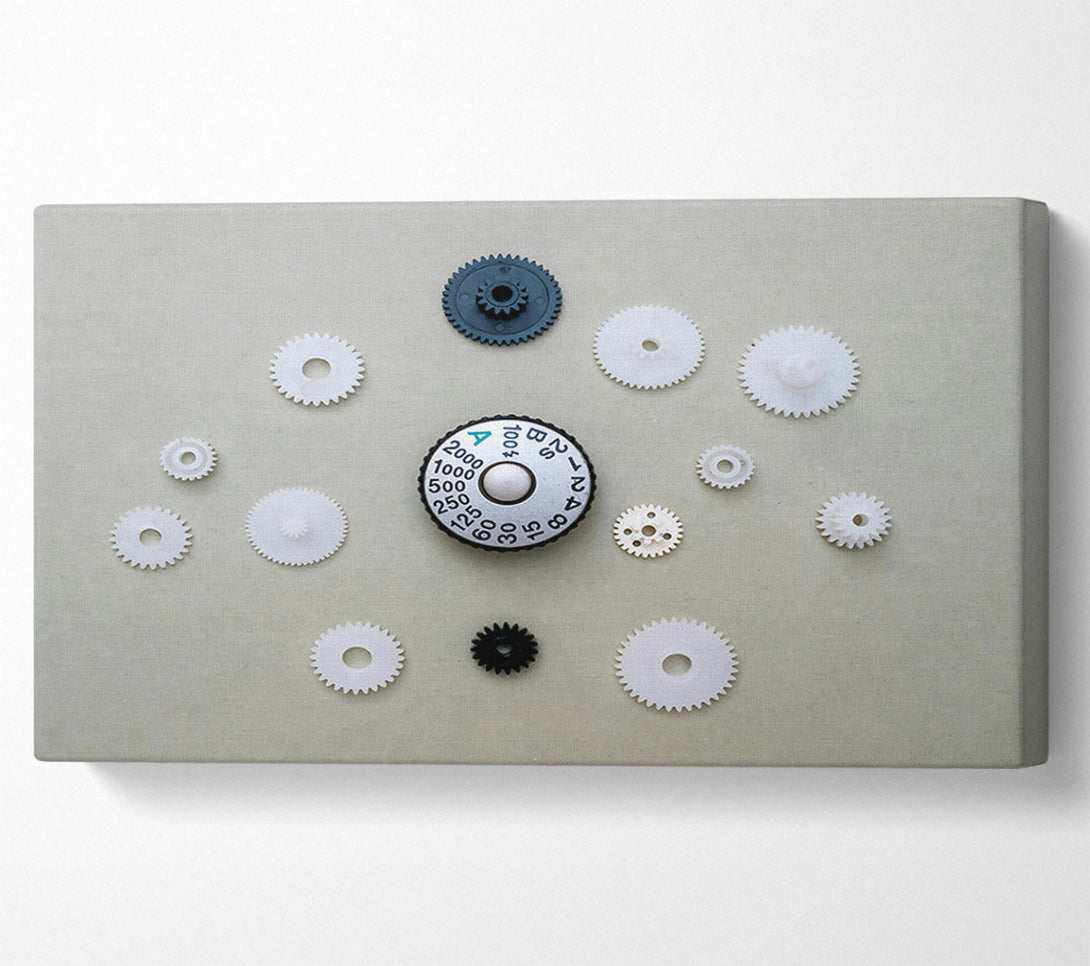  A Canvas Print of Black Gears And White Cogs Canvas Wall Art