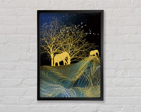 Gold Stag Grazing Framed Print