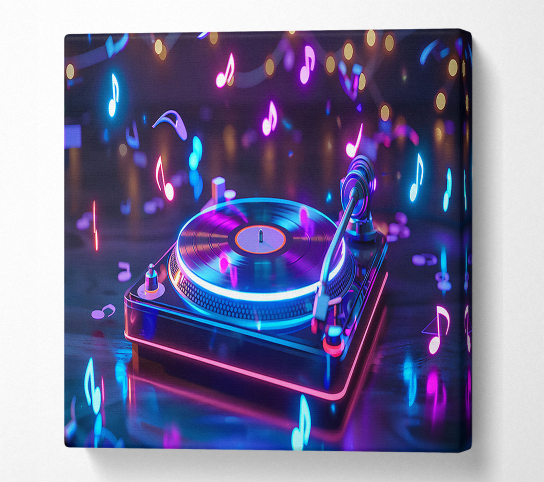  A Canvas Print of Neon Blue Vinyl Spin Canvas Art