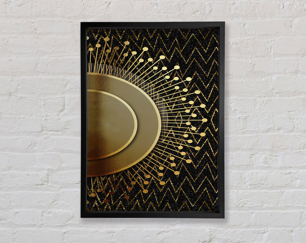 Gold Sun Circle With Zig Zags Framed Print