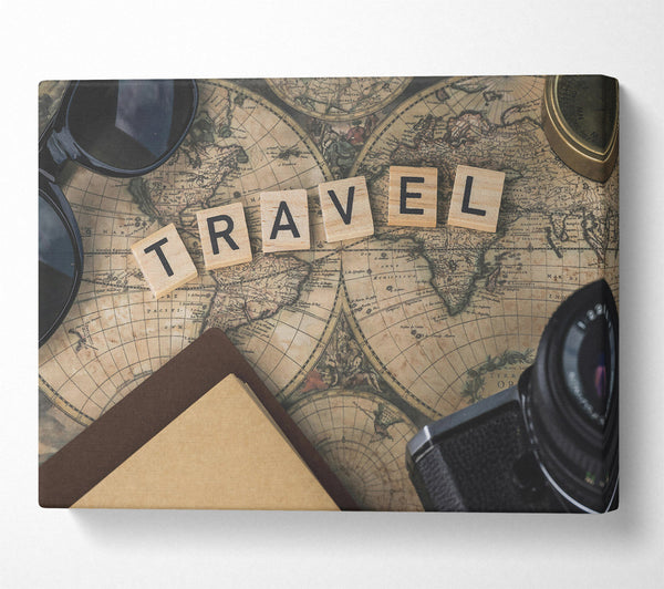  A Canvas Print of Brown Travel Map Canvas Print