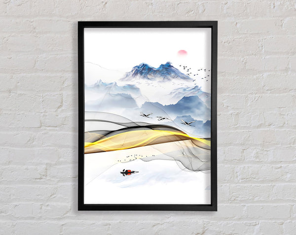 Gold Swirl  Boat On Lake Abstract Framed Print