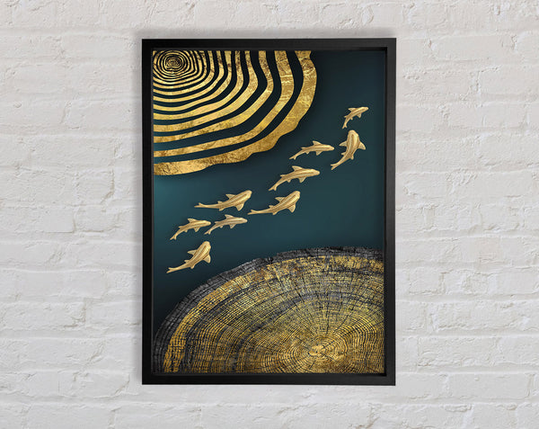 Gold Swirls  Wood Effect Framed Print