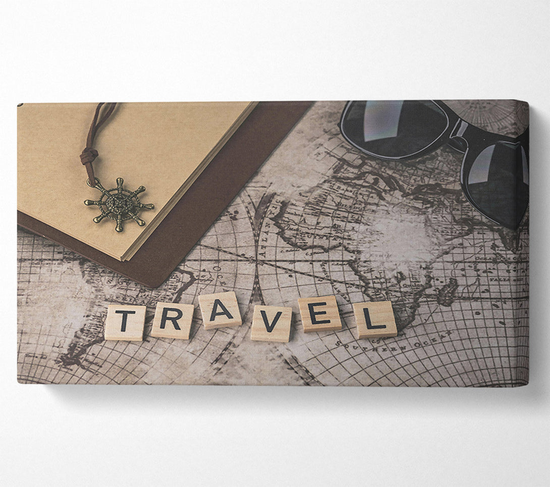  A Canvas Print of Brown Travel Map Canvas Print
