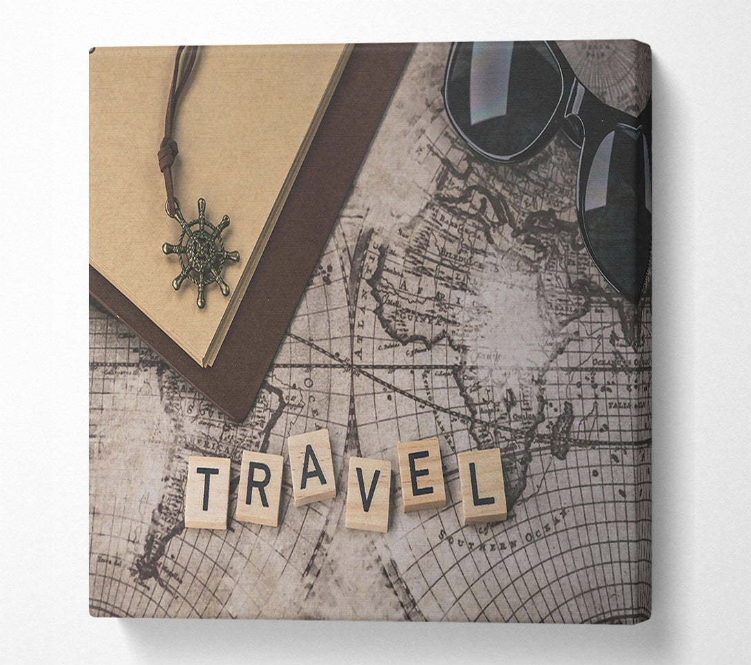  A Canvas Print of Brown Travel Map Canvas Print