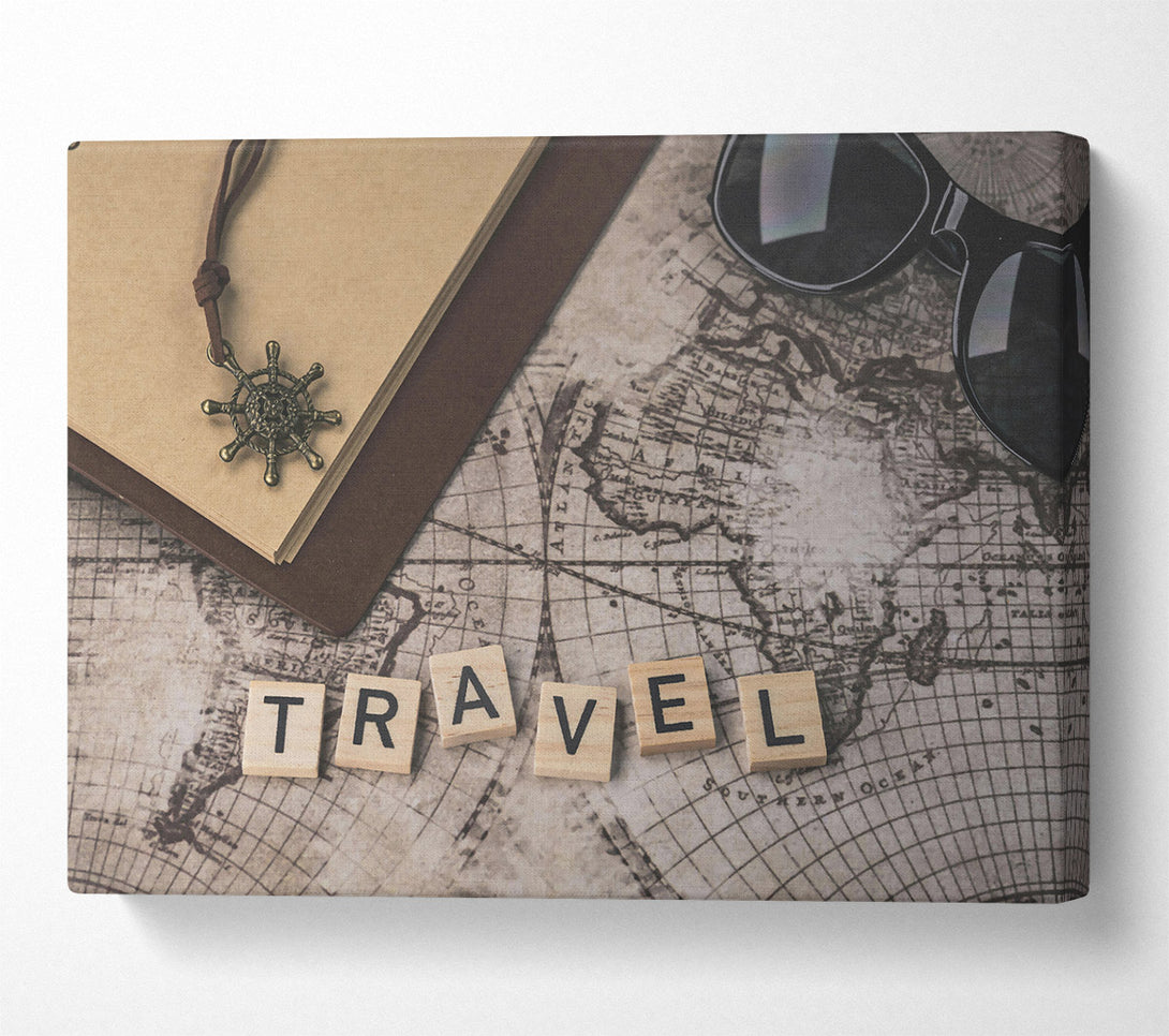  A Canvas Print of Brown Travel Map Canvas Print