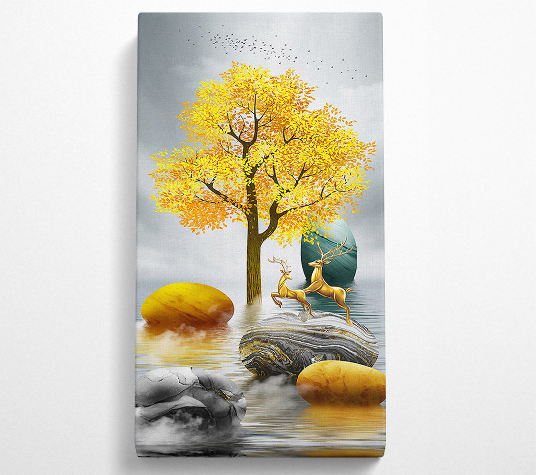  A Canvas Print of Gold Tree Deer Run Canvas Print