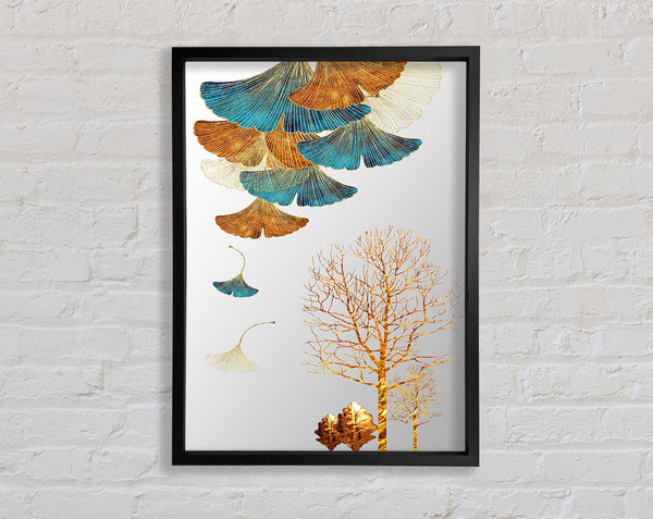 Gold Tree Descending Petals Framed Print