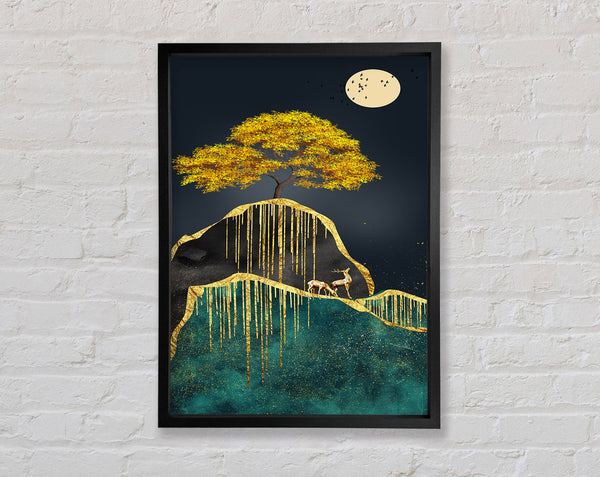 Gold Tree In The Moon Light Framed Print