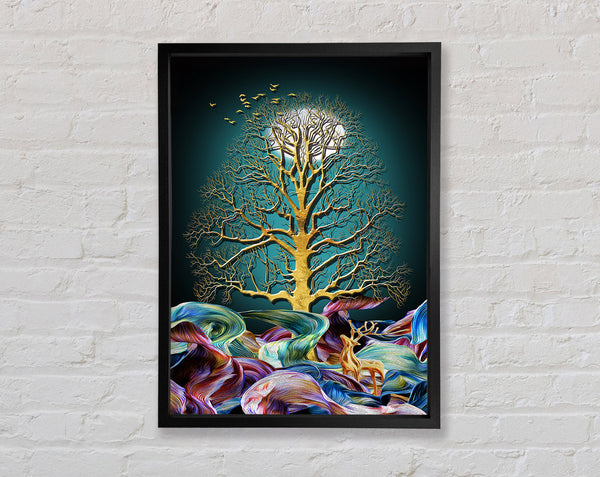 Gold Tree Moonlight Green Framed Print